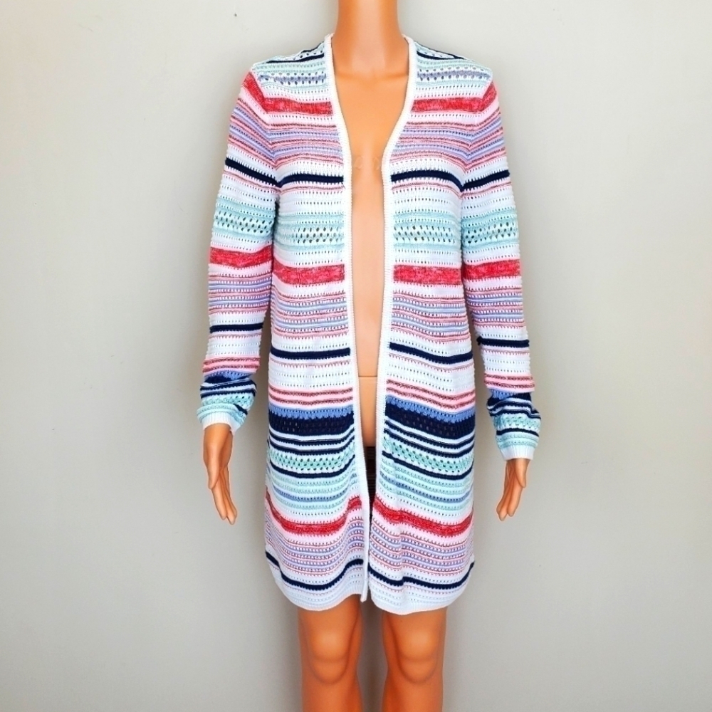 89TH & Madison stipe long sleeve knit open front cardigan